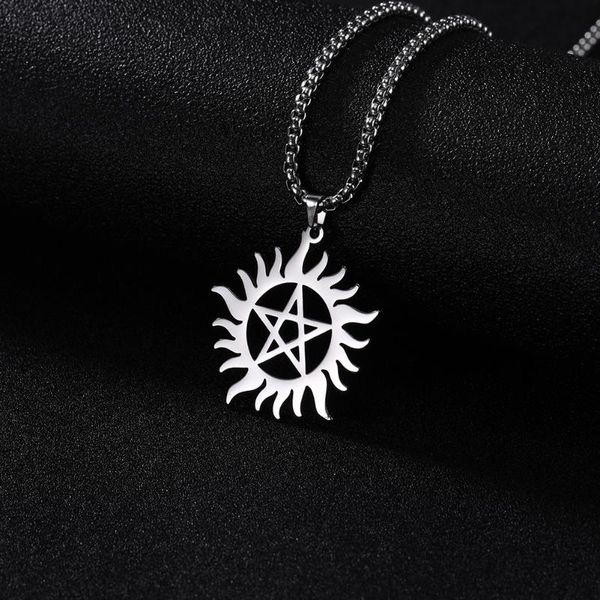 skyrim stainless steel shining sun pentagram pendant necklace supernatural dean statement box chain necklaces jewelry for men, Silver
skyrim stainless steel shining sun pentagram pendant necklace supernatural dean statement box chain necklaces jewelry for men, Silver