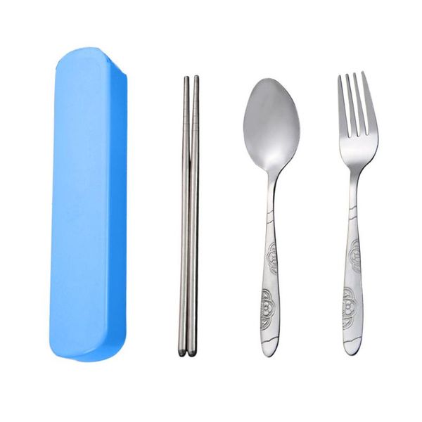 Outdoor Camping Fork Spoon Chopsticks Portable Lightweight Restaurant Travel Stainless Steel Tableware Set With Case Dinnerware