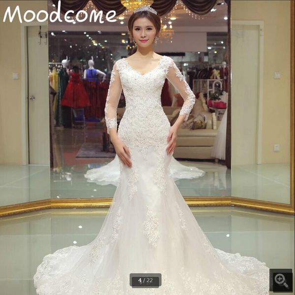 vestido de festa 2019 русалка белого кружева с бисером с длинным рукавом скромное свадебное платье аппликации v-образным вырезом придворный, White
vestido de festa 2019 русалка белого кружева с бисером с длинным рукавом скромное свадебное платье аппликации v-образным вырезом придворный, White