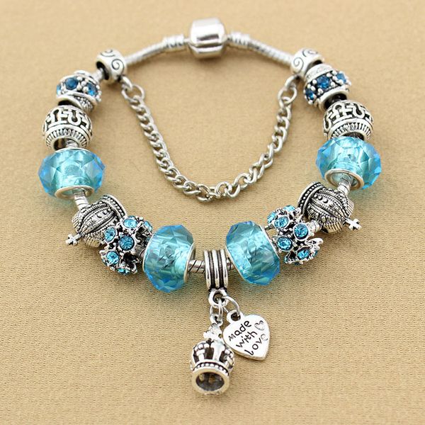 charm bracelets 925 silver plated for pandora bracelet for women crown blue glass/crystal beads and heat diy jewelry, Black
charm bracelets 925 silver plated for pandora bracelet for women crown blue glass/crystal beads and heat diy jewelry, Black