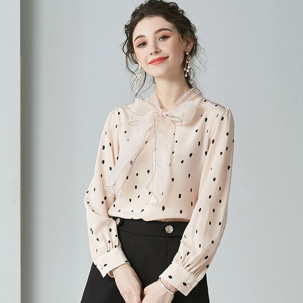 sweet big bow pink polka dot pure silk blouse spring long sleeve women shirt elegant office ladies loose 16mm silk blusas, White
sweet big bow pink polka dot pure silk blouse spring long sleeve women shirt elegant office ladies loose 16mm silk blusas, White