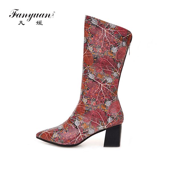 fanyuan winter fashion warm women shoes pleated square high heel boots retro floral mid-calf boots pointed toe zip, Black
fanyuan winter fashion warm women shoes pleated square high heel boots retro floral mid-calf boots pointed toe zip, Black