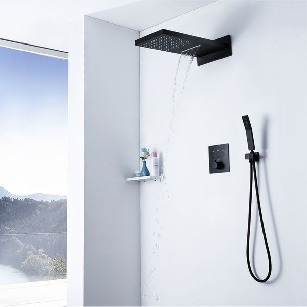 wall mounted rainfall showerhead waterfall bathroom shower brass black thermostatic shower faucets 3 functions 550*223mm showers
wall mounted rainfall showerhead waterfall bathroom shower brass black thermostatic shower faucets 3 functions 550*223mm showers