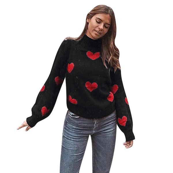 jaycosin fashion women casual simple heart print sweater stylish comfortable soft knitwear long sleeve lazy loose sweater, White;black 
jaycosin fashion women casual simple heart print sweater stylish comfortable soft knitwear long sleeve lazy loose sweater, White;black
