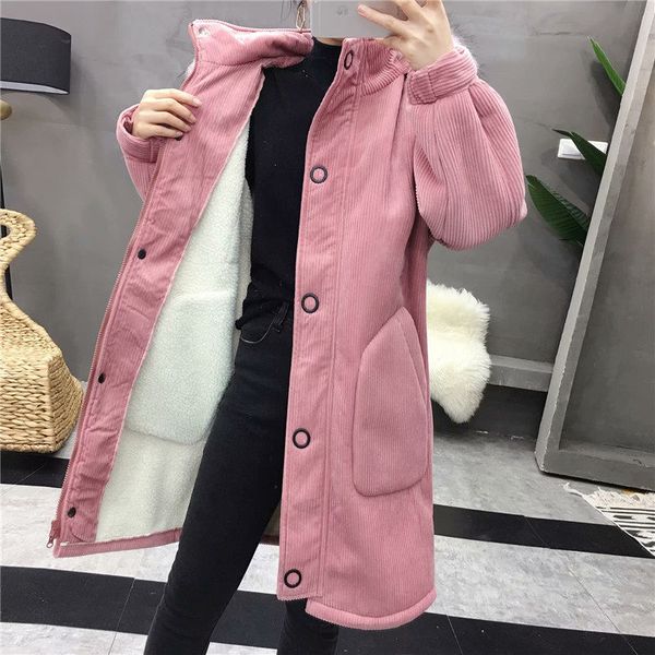women's down & parkas winter corduroy jacket women hooded thickening plus velvet long korean loose large size cotton coat clothing f196, Black
women's down & parkas winter corduroy jacket women hooded thickening plus velvet long korean loose large size cotton coat clothing f196, Black