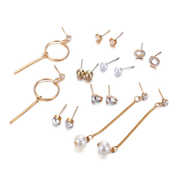 8pcs / set european and american stud new color diamond artificial pearl simple fashion creative circle earrings, Golden;silver
8pcs / set european and american stud new color diamond artificial pearl simple fashion creative circle earrings, Golden;silver