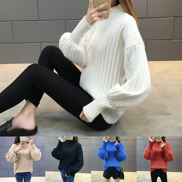 women's high collar puff sleeve fashion casual loose pullover sweater knit solid color warm blouse for winter d88, White;black
women's high collar puff sleeve fashion casual loose pullover sweater knit solid color warm blouse for winter d88, White;black