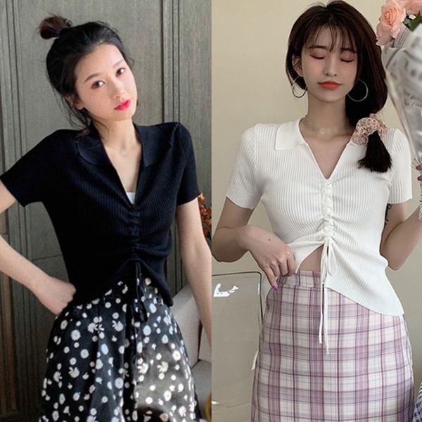 ladies v-neck solid color casual wild knit t-shirt breathable and comfortable was thin drawstring knitted short-sleeved top, White
ladies v-neck solid color casual wild knit t-shirt breathable and comfortable was thin drawstring knitted short-sleeved top, White