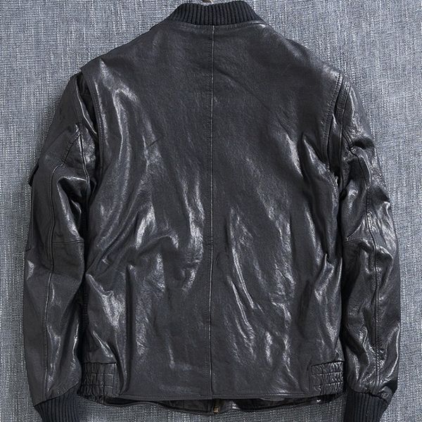 leather thin men's motorcycle coat warm winter down zipper zipper collar sheepskin short coat, Black
leather thin men's motorcycle coat warm winter down zipper zipper collar sheepskin short coat, Black