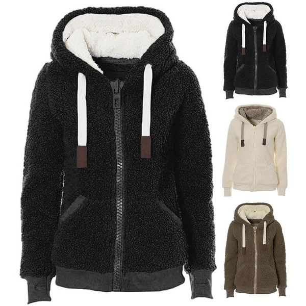 women sherpa hooded coat zipper winter warm wool overcoat female casual coral fleece outwear long sleeve plus size jacket, Black
women sherpa hooded coat zipper winter warm wool overcoat female casual coral fleece outwear long sleeve plus size jacket, Black