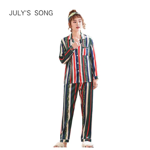 july's song 2 pieces women pajamas set striped printed faux silk women sleepwear satin long sleeves spring summer homewear, Black;red
july's song 2 pieces women pajamas set striped printed faux silk women sleepwear satin long sleeves spring summer homewear, Black;red