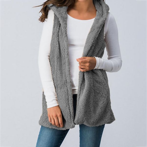womens hooded sleeveless plush casual cardigans vest solid ladies coat, Black;white
womens hooded sleeveless plush casual cardigans vest solid ladies coat, Black;white