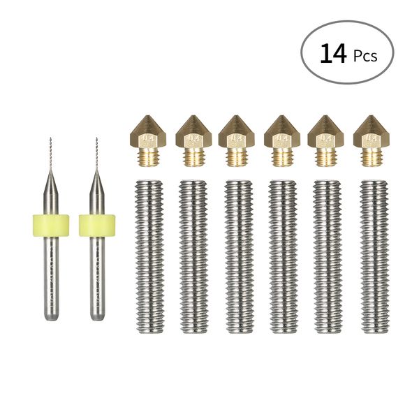 14pcs 3d printer head tool kit 0.4mm nozzle extruder print heads + 1.75mm throat tube + cleaning drill bits
14pcs 3d printer head tool kit 0.4mm nozzle extruder print heads + 1.75mm throat tube + cleaning drill bits