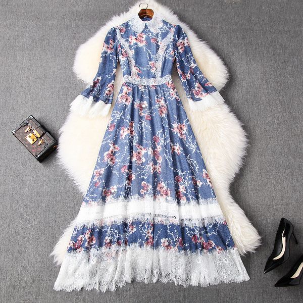 new european and american women's dresses for spring 2020 nine-point sleeve lapels lace mosaic printing fashionable dress, Black;gray
new european and american women's dresses for spring 2020 nine-point sleeve lapels lace mosaic printing fashionable dress, Black;gray