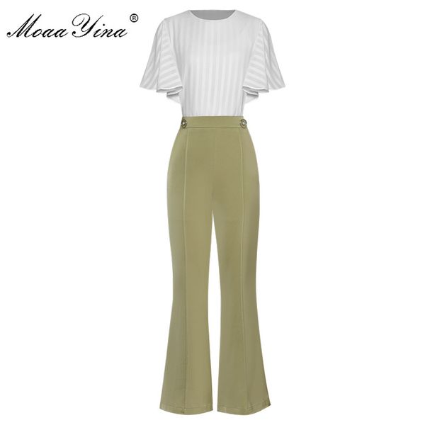 moaayina fashion designer set summer women flare sleeve stripe +straight trousers two-piece suit, White
moaayina fashion designer set summer women flare sleeve stripe +straight trousers two-piece suit, White