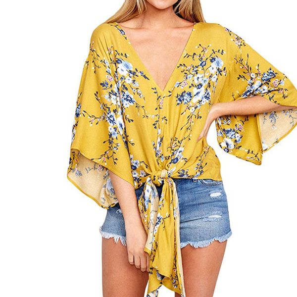 womens and blouses 2018 streetwear floral print front tie flare sleeve shirts tunic ladies womens clothing, White
womens and blouses 2018 streetwear floral print front tie flare sleeve shirts tunic ladies womens clothing, White