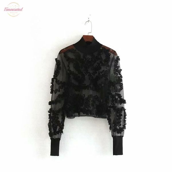 new women appliques transparent casual black shirts polyester blouses women long sleeve patchwork mesh roupas femininas ls4513, White 
new women appliques transparent casual black shirts polyester blouses women long sleeve patchwork mesh roupas femininas ls4513, White