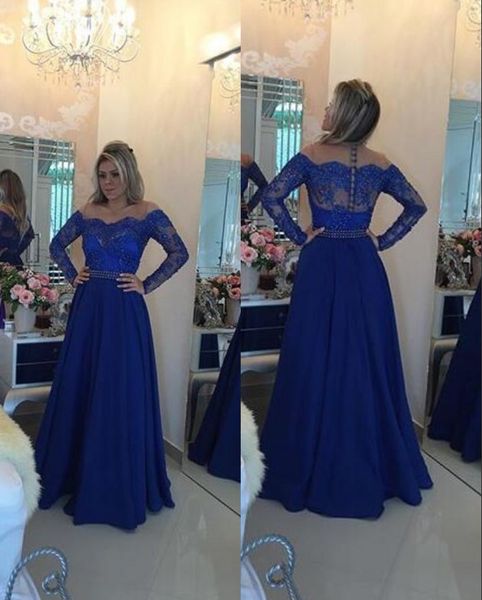 royal blue prom dresses long illusion lace long sleeves chiffon crystal beaded hollow back full length evening formal gowns, Black
royal blue prom dresses long illusion lace long sleeves chiffon crystal beaded hollow back full length evening formal gowns, Black