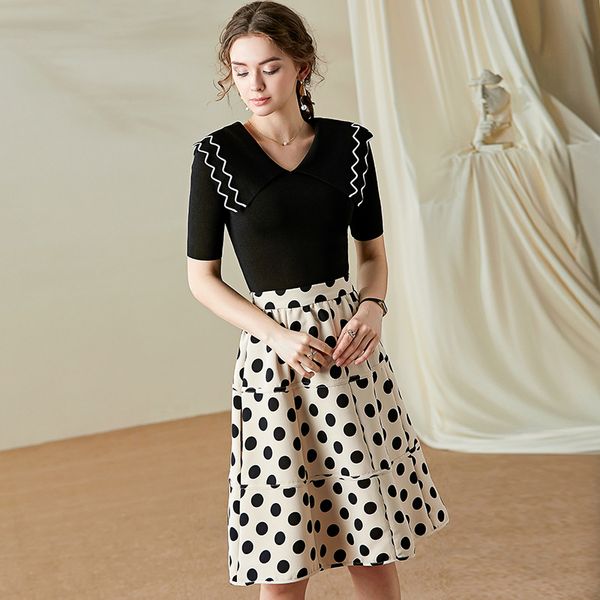skirt set women 2020 spring summer new v neck short sleeve stretch knitted short + polka dot skirt two piece set, White
skirt set women 2020 spring summer new v neck short sleeve stretch knitted short + polka dot skirt two piece set, White