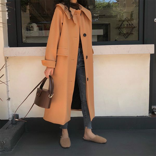women autumn winter thick sweet long wool coat long sleeve woolen jacket turn-down collar single breasted plus size overcoat, Black
women autumn winter thick sweet long wool coat long sleeve woolen jacket turn-down collar single breasted plus size overcoat, Black