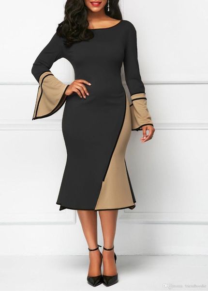 dresses womens spring panelled pencil dresses mermaid flare sleeve dress for female fashion ladies party, White;black 
dresses womens spring panelled pencil dresses mermaid flare sleeve dress for female fashion ladies party, White;black