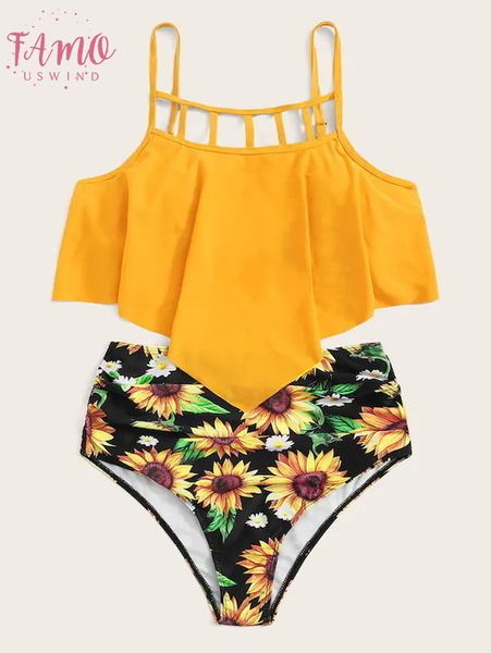 2020 swimwear women sunflower print ruffle two piece swimsuit female halter bathing suit beach high waist swimwear banador mujer, White;black
2020 swimwear women sunflower print ruffle two piece swimsuit female halter bathing suit beach high waist swimwear banador mujer, White;black