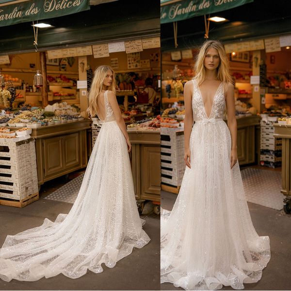 simple galikarten a line wedding dresses spaghetti sleeveless tulle lace applique backless bow wedding gowns sweep train robe de mariée, White
simple galikarten a line wedding dresses spaghetti sleeveless tulle lace applique backless bow wedding gowns sweep train robe de mariée, White