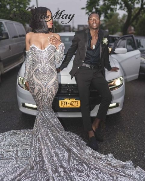 off the shoulder long sleeves mermaid silver prom dresses for women elegant long graduation dress gala red carpet gowns, White;black
off the shoulder long sleeves mermaid silver prom dresses for women elegant long graduation dress gala red carpet gowns, White;black