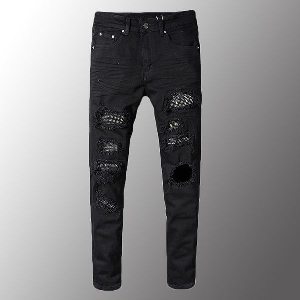 men's jeans mens slim skinny crystal rhinestone patchwork ripped fashion patch black stretch denim pants, Blue
men's jeans mens slim skinny crystal rhinestone patchwork ripped fashion patch black stretch denim pants, Blue