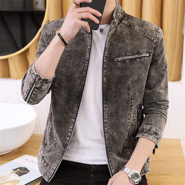 2018 autumn and winter new men's jacket casual slim jacket solid color retro denim stand collar coat, Black;brown
2018 autumn and winter new men's jacket casual slim jacket solid color retro denim stand collar coat, Black;brown