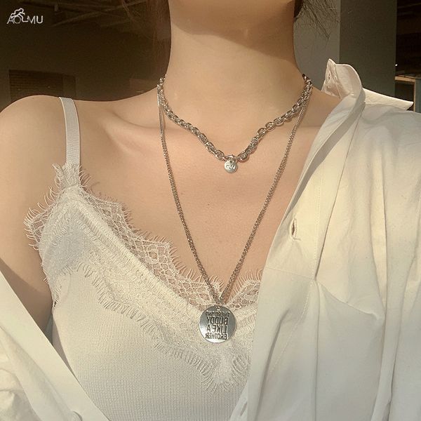 aomu 2020 metal small letters round pendant long necklace double layer vintage simple for women girls party jewelry, Silver
aomu 2020 metal small letters round pendant long necklace double layer vintage simple for women girls party jewelry, Silver
