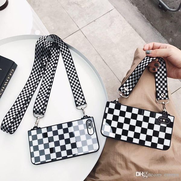 for iphone 11 pro xs max xr x 8 7 plus 6 6s plus case cover luxury retro black white gird with shoulder strap soft silicon phone bag
for iphone 11 pro xs max xr x 8 7 plus 6 6s plus case cover luxury retro black white gird with shoulder strap soft silicon phone bag