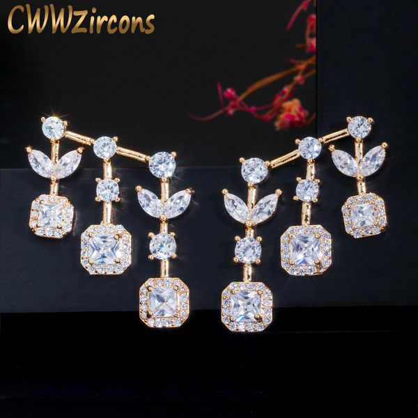 cwwzircons gorgeous leaf and square drop cubic zirconia 585 gold color dangle earring for women fashion brand jewelry gift cz623, Silver
cwwzircons gorgeous leaf and square drop cubic zirconia 585 gold color dangle earring for women fashion brand jewelry gift cz623, Silver