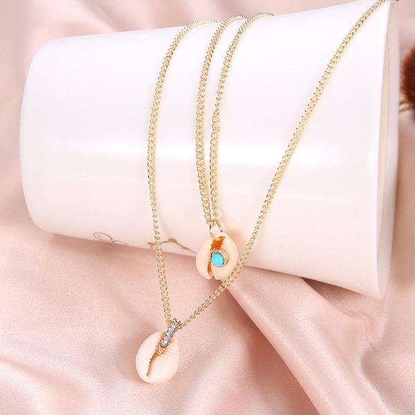 fashion simple women shell pendant double layer rhinestone inlaid chain necklace, Silver
fashion simple women shell pendant double layer rhinestone inlaid chain necklace, Silver