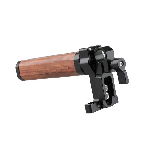 camvate camera cage handle wooden grip with 15mm rod clamp & shoe mount item code: c2032 
camvate camera cage handle wooden grip with 15mm rod clamp & shoe mount item code: c2032