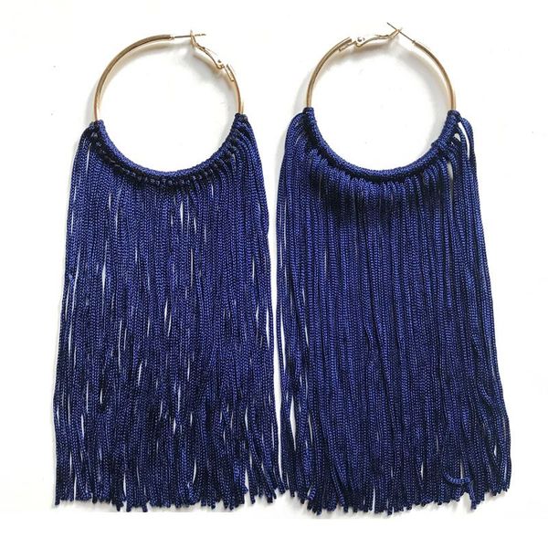 navy dark red exaggerated european and american style long tassel hoop earring, Golden;silver
navy dark red exaggerated european and american style long tassel hoop earring, Golden;silver