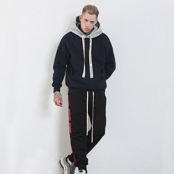 men splicing solid color loose hip hop fleece pullover sweatershirts spring cotton cashmere rope long sleeve hooded sweater, White;black
men splicing solid color loose hip hop fleece pullover sweatershirts spring cotton cashmere rope long sleeve hooded sweater, White;black