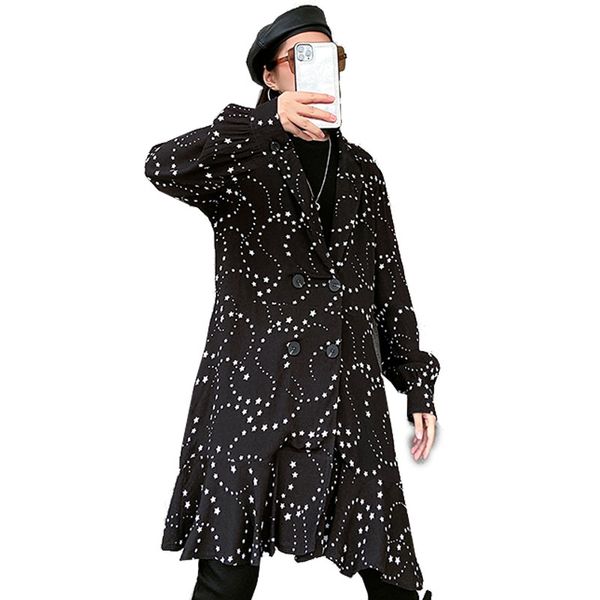 women's trench coats qing mo black women vintage coat 2021 stars cherry pattern female plus size ruffles dress slim zqy3118, Tan;black
women's trench coats qing mo black women vintage coat 2021 stars cherry pattern female plus size ruffles dress slim zqy3118, Tan;black