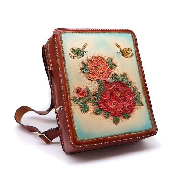 chinese peony flower genuine leather carved lady back pack hand stitched real cow skin women's small travel backpack
chinese peony flower genuine leather carved lady back pack hand stitched real cow skin women's small travel backpack