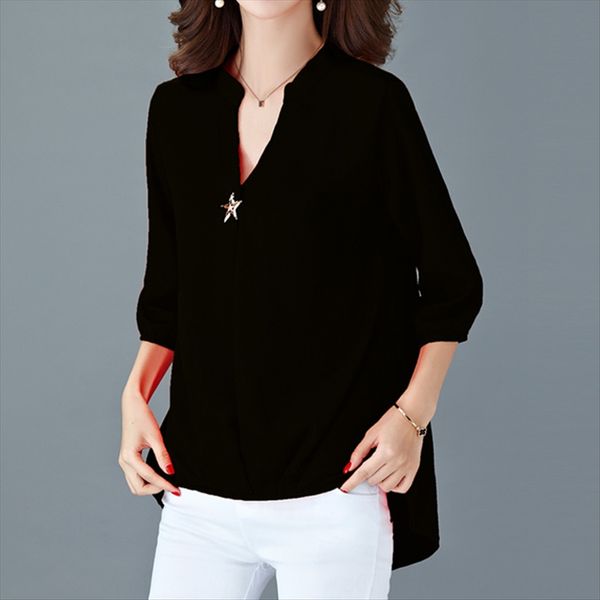 super-size women's clothing plus solid color fat with seven-point shirt sleeve fat woman chiffon shirt clothes cover belly look thin, White 
super-size women's clothing plus solid color fat with seven-point shirt sleeve fat woman chiffon shirt clothes cover belly look thin, White