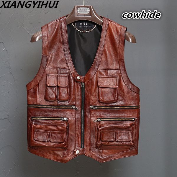 new men's waistcoat genuine leather reporters suit more than pocket quinquagenarian men cow leather vest sleeveless jacket, Black;white
new men's waistcoat genuine leather reporters suit more than pocket quinquagenarian men cow leather vest sleeveless jacket, Black;white