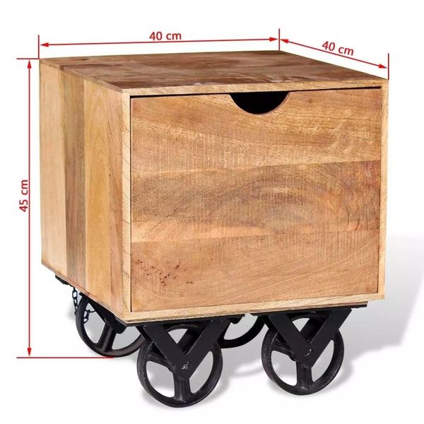 side table with drawer wheels mango wood 40x40x45 cm dining room furniture