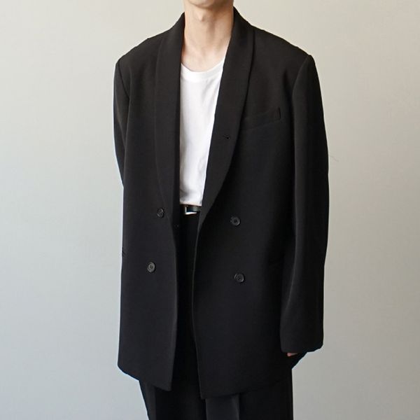 s~7xl customizable new men's clothing double-breasted suit silhouette pajamas collar loose simple blazer, White;black
s~7xl customizable new men's clothing double-breasted suit silhouette pajamas collar loose simple blazer, White;black