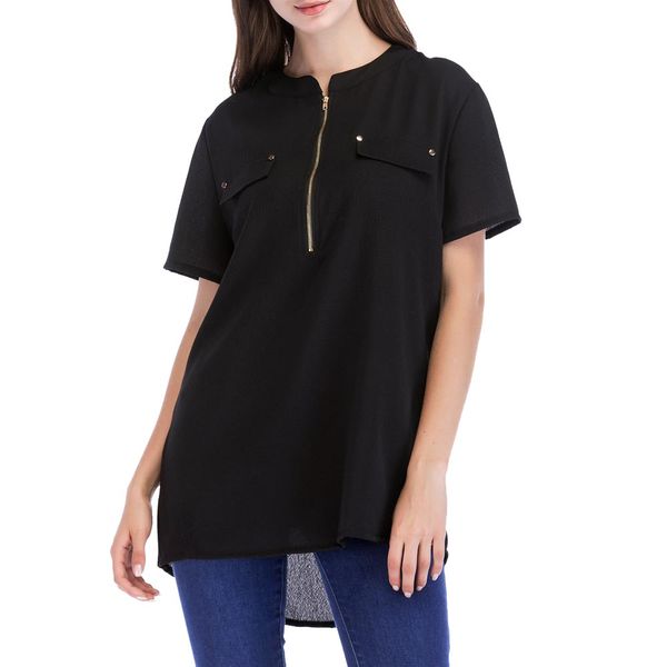 women casual short sleeve roll-up sleeve chiffon zip up v neck blouse camisas mujer roupa feminina, White
women casual short sleeve roll-up sleeve chiffon zip up v neck blouse camisas mujer roupa feminina, White