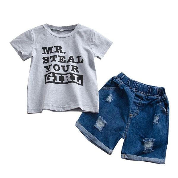 summer baby boys casual short sleeve letters print t-shirt +denim shorts outfits set, White
summer baby boys casual short sleeve letters print t-shirt +denim shorts outfits set, White