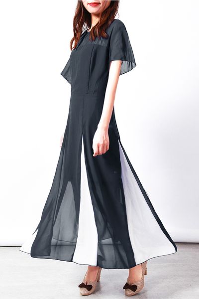 summer new style women's bat sleeve back waist color long skirt chiffon dress retro simple atmosphere elegant fashion trend, Black;gray
summer new style women's bat sleeve back waist color long skirt chiffon dress retro simple atmosphere elegant fashion trend, Black;gray