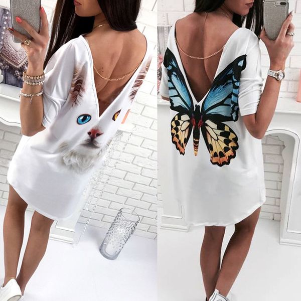 2020 casual cat butterfly printed o neck v backless short sleeve loose white mini dress women fashion dresses summer women 2020, Black;gray
2020 casual cat butterfly printed o neck v backless short sleeve loose white mini dress women fashion dresses summer women 2020, Black;gray