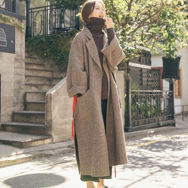 women wool coat plaid suit collar long sleeve office lady coat jackets ts95, Black
women wool coat plaid suit collar long sleeve office lady coat jackets ts95, Black