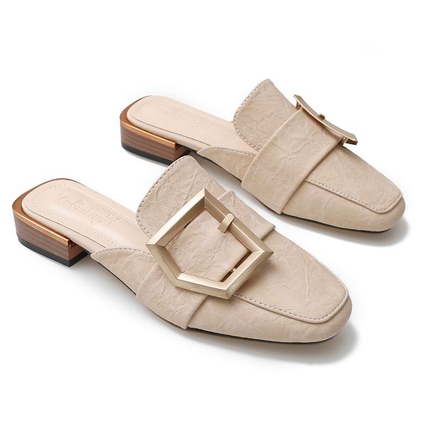 crelumen summer fashion match square toe casual sandals women's foot half slippers special metal button med heels single shoes, Black
crelumen summer fashion match square toe casual sandals women's foot half slippers special metal button med heels single shoes, Black