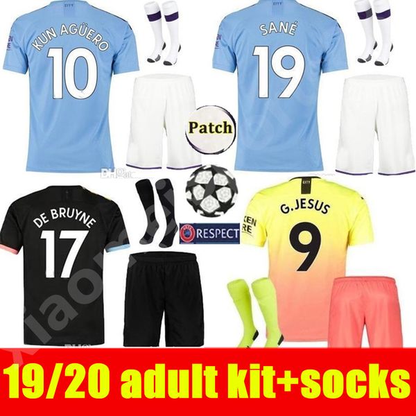 

kit 19 20 manchester jesus de bruyne kun aguero city soccer jersey 2019 2020 men kits sane mahrez football jerseys shirt, Black